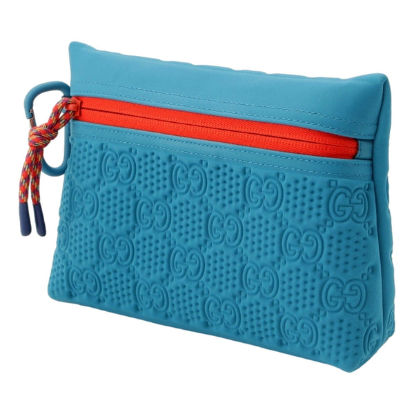 Gucci GG Scuba Neon Blue Small Clutch Pouch Bag in Blue with Red Zipper, authentic new handbag, image 4