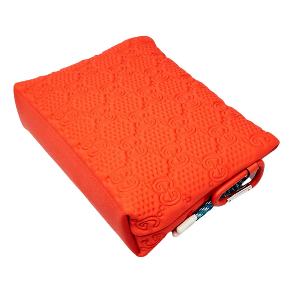Gucci GG Scuba Neon Orange Rubber-Effect Small Clutch Pouch Bag in Neon Orange, authentic new handbag, image 2
