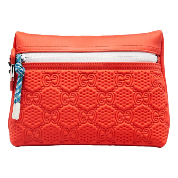 Gucci GG Scuba Neon Orange Rubber-Effect Small Clutch Pouch Bag in Neon Orange, authentic new handbag, image 1