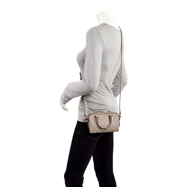 Gucci GG Shadow Monogram Canvas Leather Mini Bowler Bag Beige Black in Beige, authentic new handbag, image 10