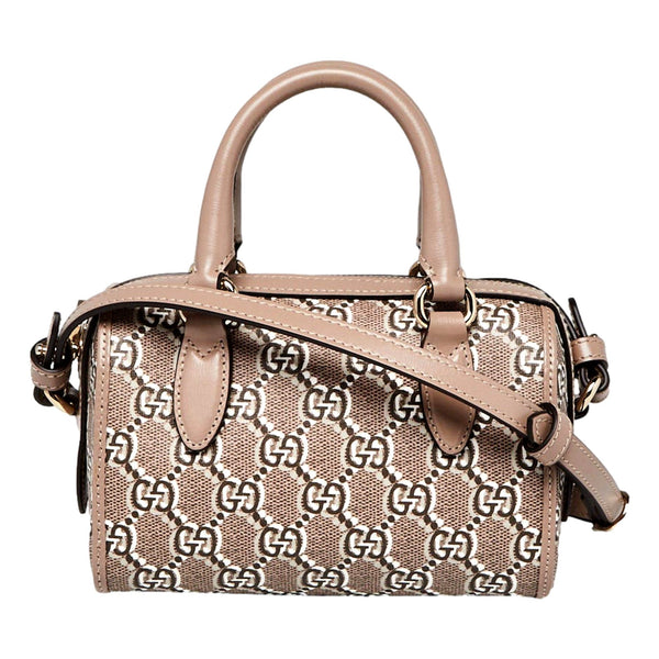 Gucci GG Shadow Monogram Canvas Leather Mini Bowler Bag Beige Black in Beige, authentic new handbag, image 1