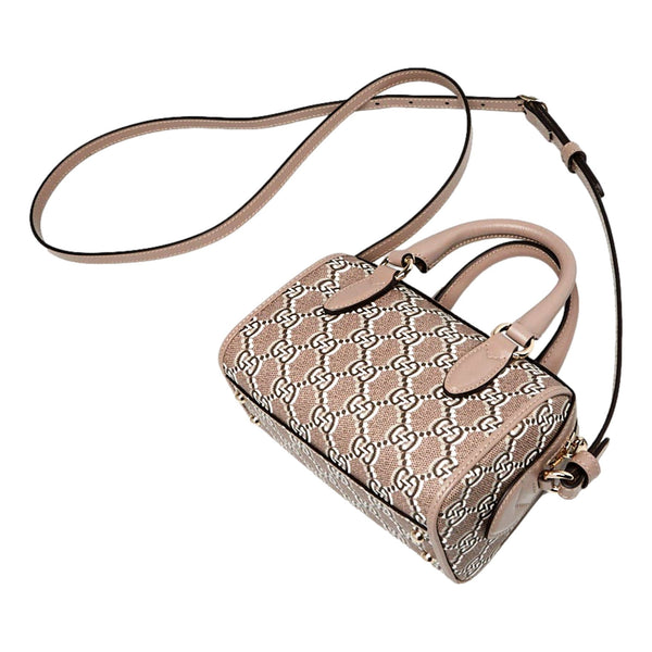 Gucci GG Shadow Monogram Canvas Leather Mini Bowler Bag Beige Black in Beige, authentic new handbag, image 2