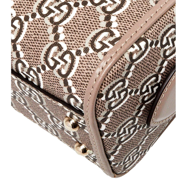 Gucci GG Shadow Monogram Canvas Leather Mini Bowler Bag Beige Black in Beige, authentic new handbag, image 8