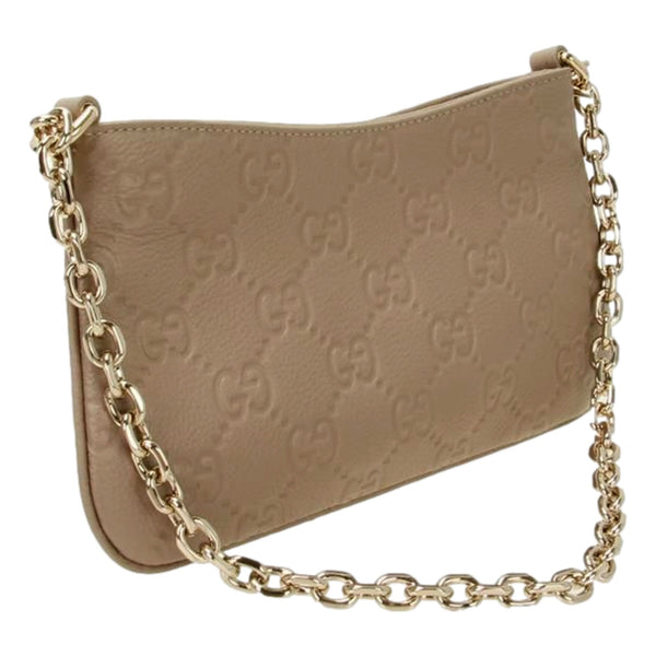 Gucci GG Logo Small Leather Shoulder Bag with Chain Strap in Beige in Beige, authentic new handbag, image 6
