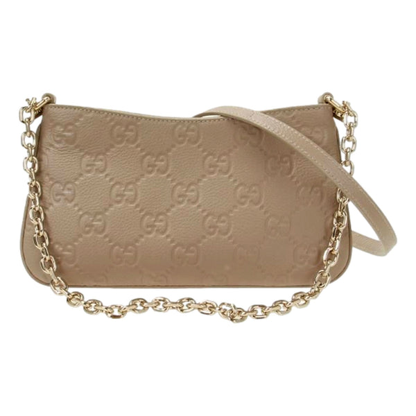 Gucci GG Logo Small Leather Shoulder Bag with Chain Strap in Beige in Beige, authentic new handbag, image 1