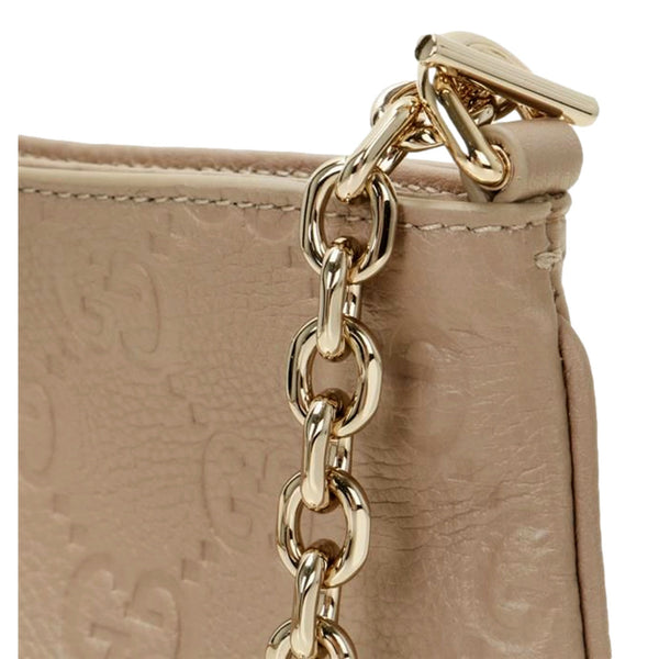 Gucci GG Logo Small Leather Shoulder Bag with Chain Strap in Beige in Beige, authentic new handbag, image 2