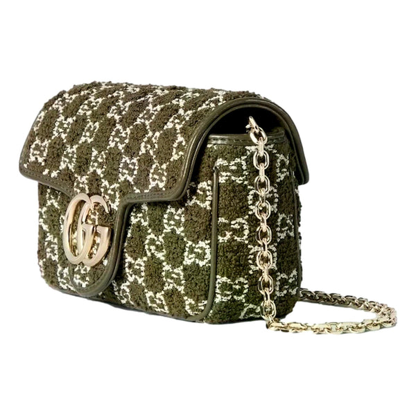 Gucci GG Super Mini Marmont Olive Green Boucle Terry Chain Crossbody Bag – detail view 4