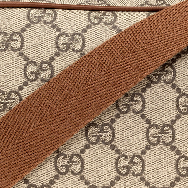 Gucci GG Supreme Canvas Brown Leather Camera Bag Crossbody in Beige and Ebony with Brown, authentic new handbag, image 5