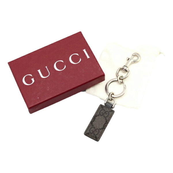 Gucci GG Supreme Canvas Key Ring Charm Silver Hardware in Black and Grey GG Monogram, authentic new keychain, image 4
