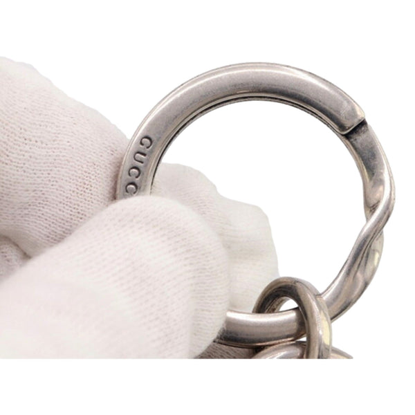 Gucci GG Supreme Canvas Key Ring Charm Silver Hardware in Black and Grey GG Monogram, authentic new keychain, image 3