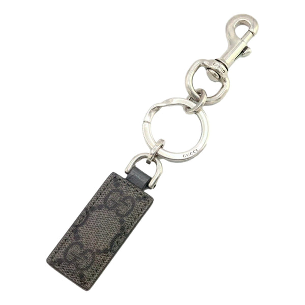 Gucci GG Supreme Canvas Key Ring Charm Silver Hardware in Black and Grey GG Monogram, authentic new keychain, image 1