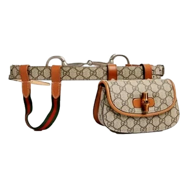 Gucci GG Supreme Bamboo 1947 Mini Belt Bag Beige Monogram Canvas in Beige and Ebony, authentic new handbag, image 2