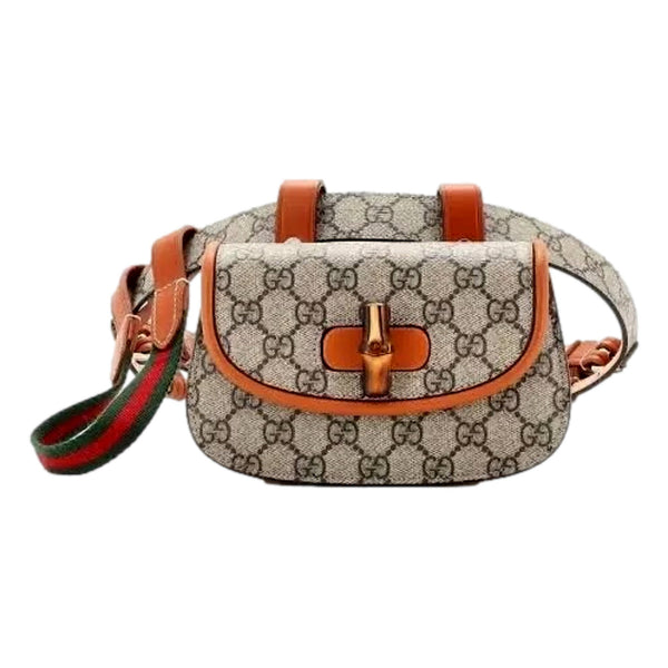 Gucci GG Supreme Bamboo 1947 Mini Belt Bag Beige Monogram Canvas in Beige and Ebony, authentic new handbag, image 3