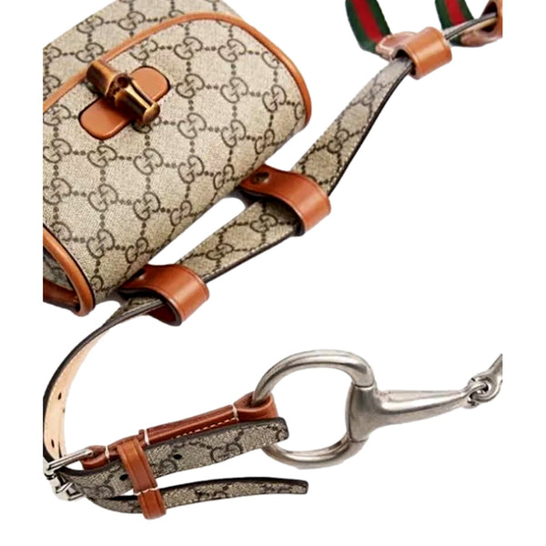 Gucci GG Supreme Bamboo 1947 Mini Belt Bag Beige Monogram Canvas in Beige and Ebony, authentic new handbag, image 6