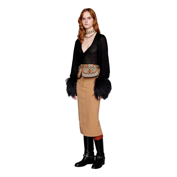Gucci GG Supreme Bamboo 1947 Mini Belt Bag Beige Monogram Canvas in Beige and Ebony, authentic new handbag, image 7