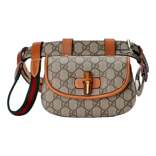 Gucci GG Supreme Bamboo 1947 Mini Belt Bag Beige Monogram Canvas in Beige and Ebony, authentic new handbag, image 1