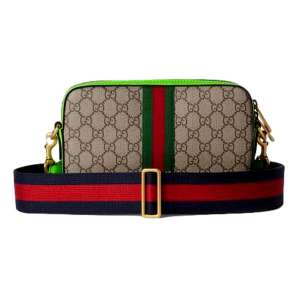 Gucci GG Supreme Canvas Ophidia Small Crossbody Web Stripe Neon Green in Green, authentic new handbag, image 2