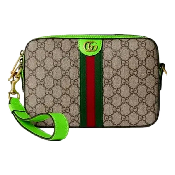 Gucci GG Supreme Canvas Ophidia Small Crossbody Web Stripe Neon Green in Green, authentic new handbag, image 1