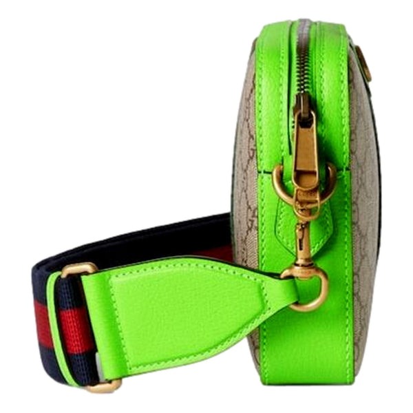 Gucci GG Supreme Canvas Ophidia Small Crossbody Web Stripe Neon Green in Green, authentic new handbag, image 4