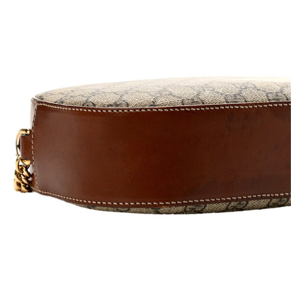 Gucci GG Supreme Canvas Mini Oval Chain Crossbody Bag Brown Leather Trim in Beige and Brown, authentic new handbag, image 4