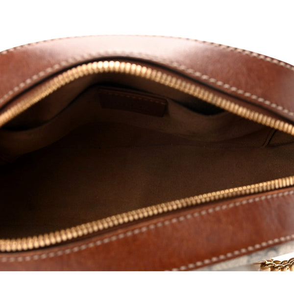 Gucci GG Supreme Canvas Mini Oval Chain Crossbody Bag Brown Leather Trim in Beige and Brown, authentic new handbag, image 3