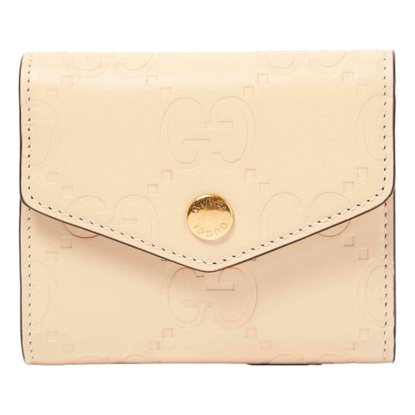 Gucci Gilbert GG Embossed Calf Leather Beige Trifold Wallet Gold Logo in Beige, authentic new wallet, image 1