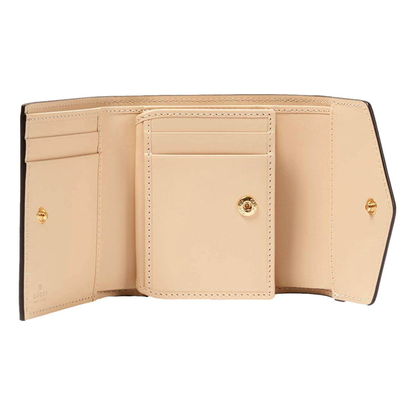Gucci Gilbert GG Embossed Calf Leather Beige Trifold Wallet Gold Logo in Beige, authentic new wallet, image 4