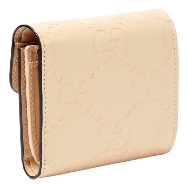 Gucci Gilbert GG Embossed Calf Leather Beige Trifold Wallet Gold Logo in Beige, authentic new wallet, image 2