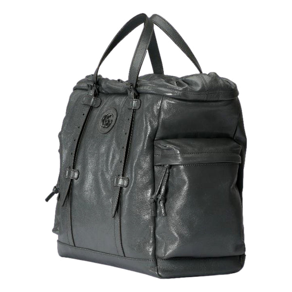 Gucci Drawstring Tote Bag Grey Leather Tonal Double G Logo in Grey, authentic new handbag, image 3