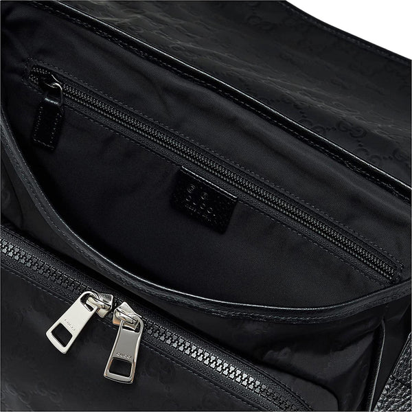 Gucci GG Monogram Nylon Leather Messenger Bag Black Double Buckle Flap in Black, authentic new handbag, image 4