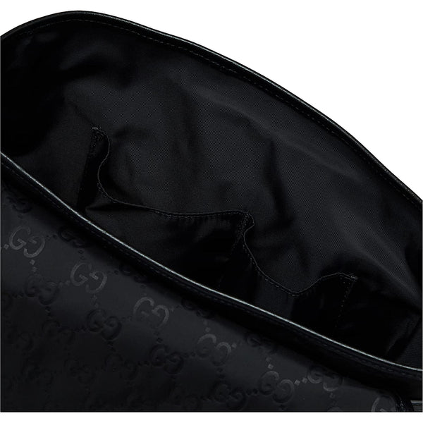 Gucci GG Monogram Nylon Leather Messenger Bag Black Double Buckle Flap in Black, authentic new handbag, image 3