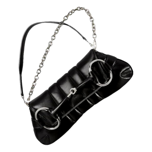 Gucci Horsebit Vertical Quilted Leather Medium Shoulder Bag Black in Black, authentic new handbag, image 6