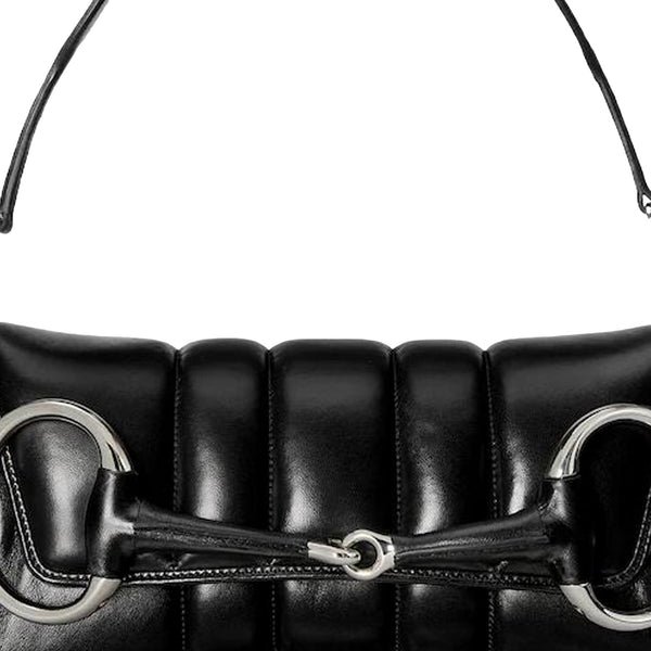 Gucci Horsebit Vertical Quilted Leather Medium Shoulder Bag Black in Black, authentic new handbag, image 4