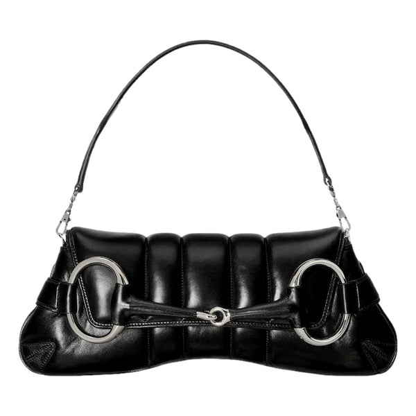 Gucci Horsebit Vertical Quilted Leather Medium Shoulder Bag Black in Black, authentic new handbag, image 1