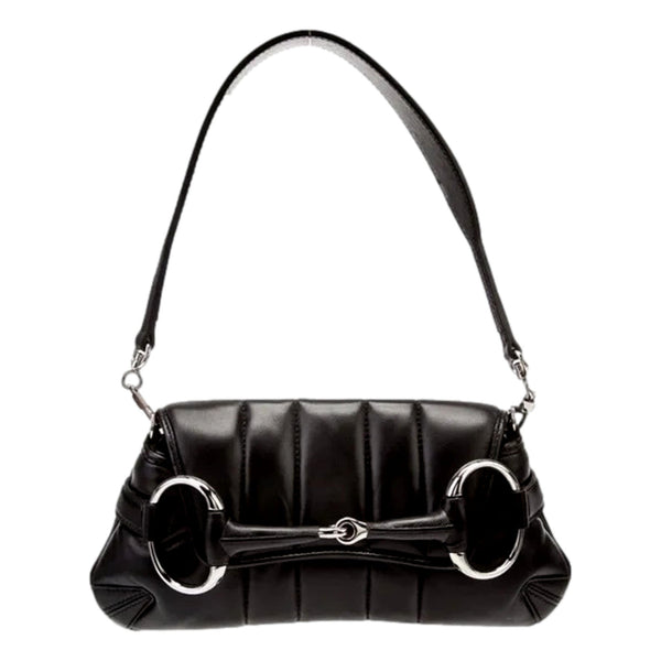 Gucci Horsebit Quilted Leather Small Chain Shoulder Bag Black in Black, authentic new handbag, image 1