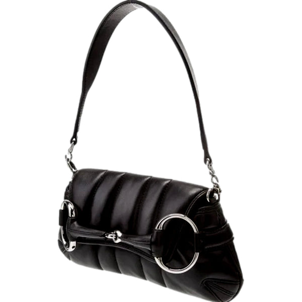 Gucci Horsebit Quilted Leather Small Chain Shoulder Bag Black in Black, authentic new handbag, image 3