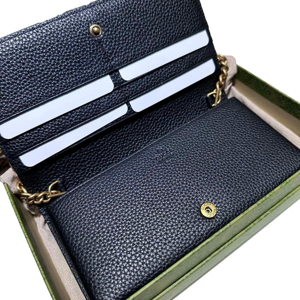 Gucci Interlocking GG Black Python Leather Bow Wallet on Chain Gold Hardware in Black, authentic new handbag, image 6