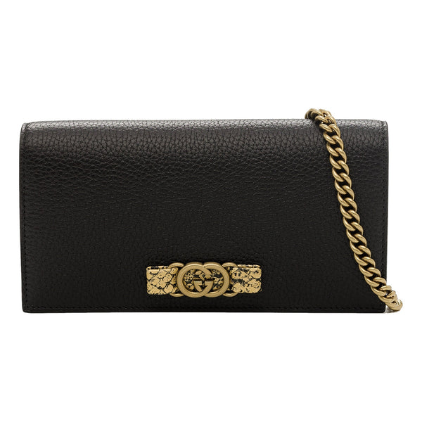 Gucci Interlocking GG Black Python Leather Bow Wallet on Chain Gold Hardware in Black, authentic new handbag, image 1