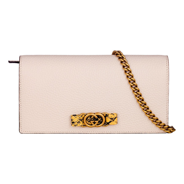 Gucci Interlocking GG Python Leather Bow Wallet on Chain Light Pink Gold Hardware – hardware detail