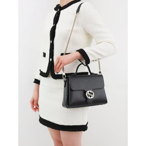 Gucci Interlocking G Black Calf Leather Chain Crossbody Bag in Black, authentic new handbag, image 15