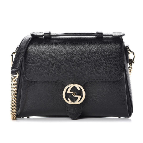 Gucci Interlocking G Black Calf Leather Chain Crossbody Bag in Black, authentic new handbag, image 3