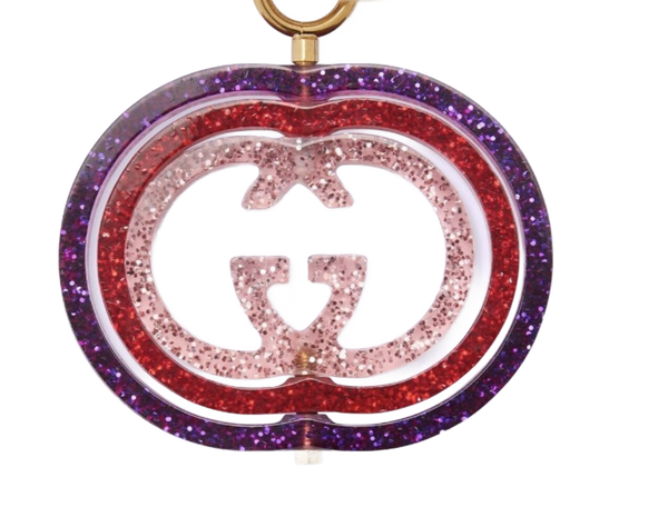 Gucci Interlocking G Purple and Red Glitter Keychain Handbag Charm in Red, authentic new keychain, image 2