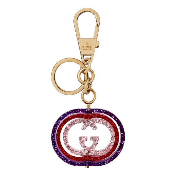 Gucci Interlocking G Purple and Red Glitter Keychain Handbag Charm in Red, authentic new keychain, image 1