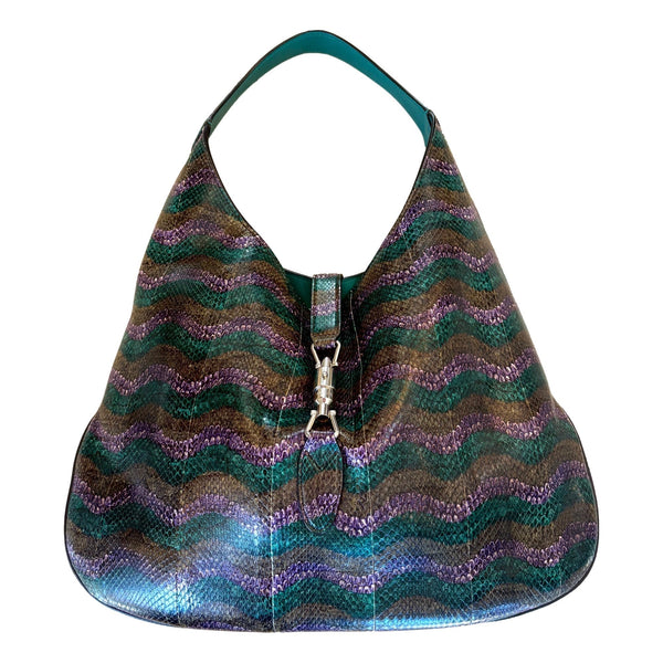 Gucci Jackie Python Leather Green Purple Large Shoulder Bag in Purple, authentic new handbag, image 3