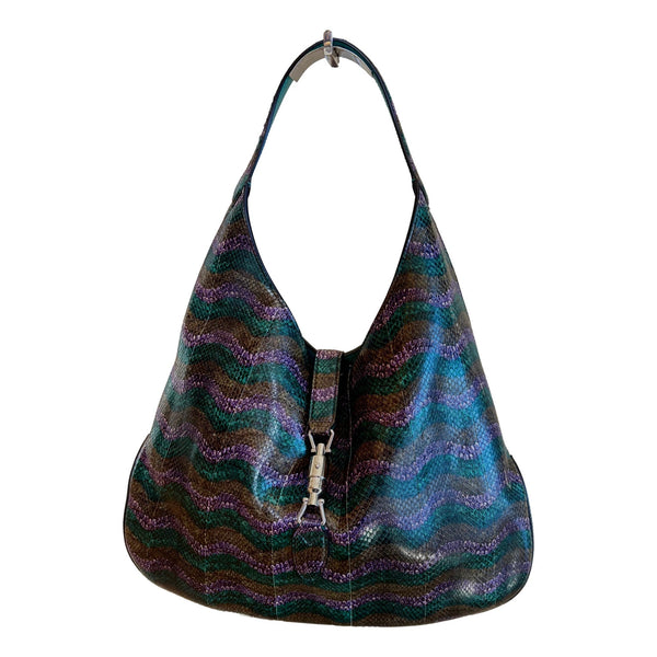 Gucci Jackie Python Leather Green Purple Large Shoulder Bag in Purple, authentic new handbag, image 2