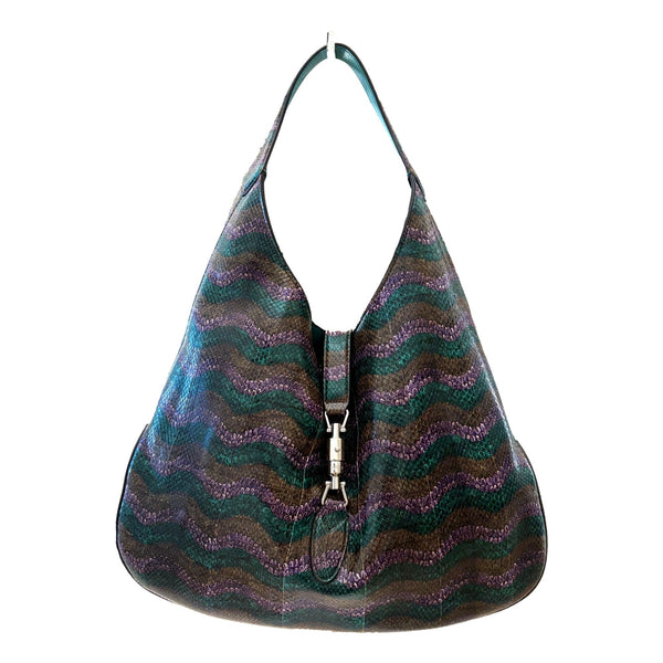 Gucci Jackie Python Leather Green Purple Large Shoulder Bag in Purple, authentic new handbag, image 1
