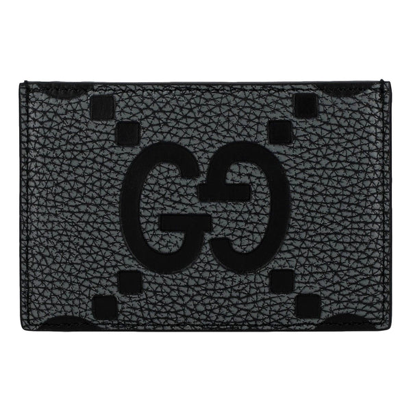 Gucci Jumbo GG Gray Leather Card Holder Wallet Embossed Logo in Gray and Black, authentic new wallet, image 1