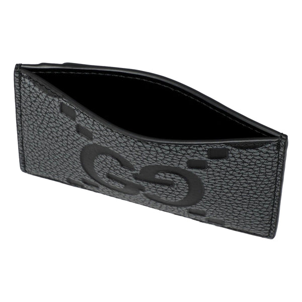 Gucci Jumbo GG Gray Leather Card Holder Wallet Embossed Logo in Gray and Black, authentic new wallet, image 3