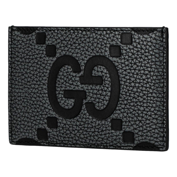 Gucci Jumbo GG Gray Leather Card Holder Wallet Embossed Logo in Gray and Black, authentic new wallet, image 2