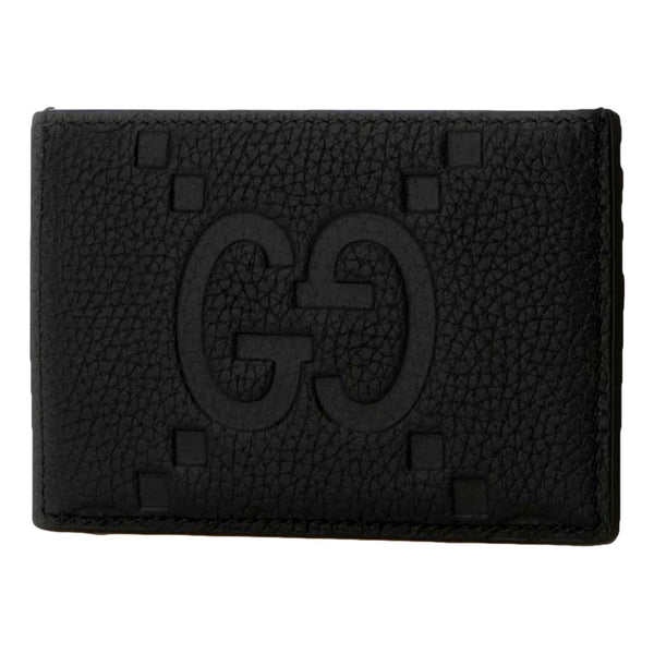 Gucci Jumbo GG Black Leather Card Holder Wallet Embossed Logo in Black, authentic new wallet, image 2